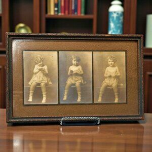 Antique Framed Matted Photo Series Little Girl 3 Sepia PICs Griffin Studio 12x8